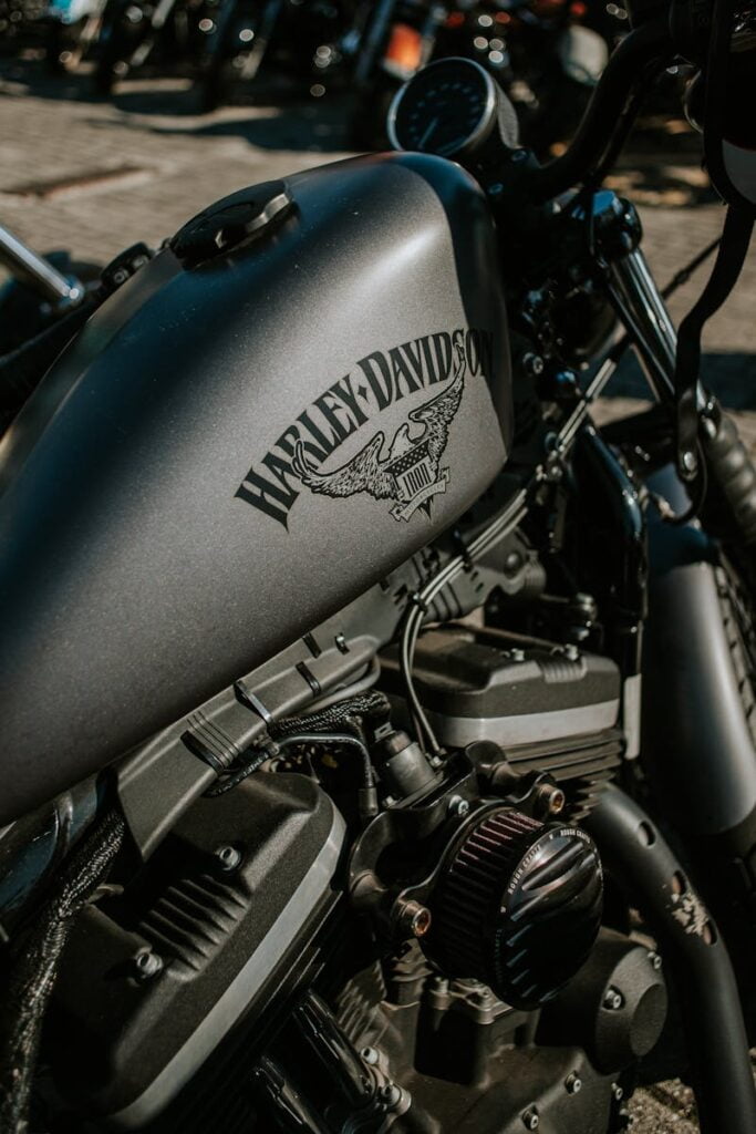 Close-up of Harley Davidson Motorbike on Street